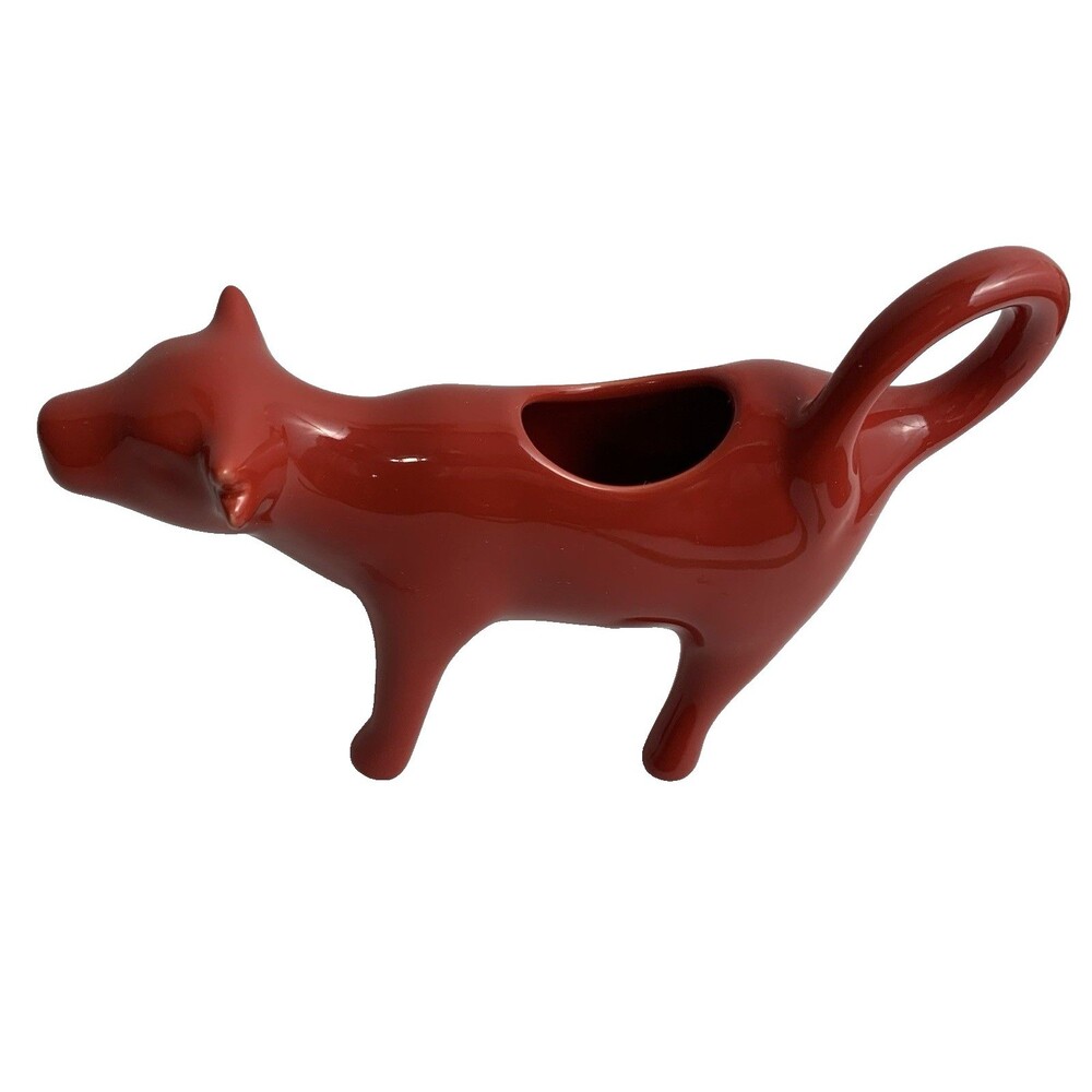 Pioneer Woman Cow Creamer Cream Pitcher Red Stoneware 7" long Curled Tail